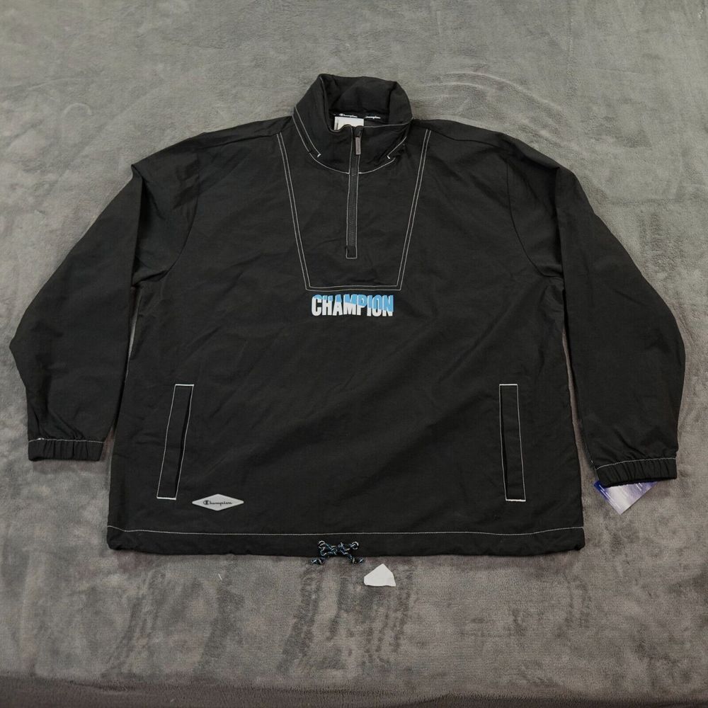 Champion Jacket Mens XL Windbreaker Black Hoodie Anorak Take a Hike Block Logo